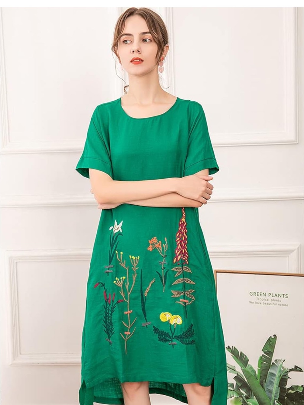 Amazon Emerald Green Floral Embroidered Dress